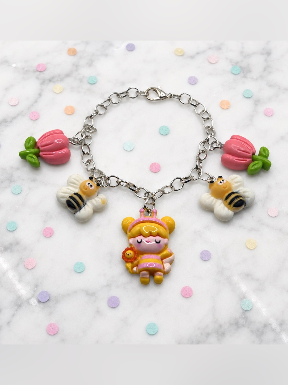 Kids Bee & Flower Charm Bracelet